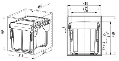 schéma<br />Kôš antracit 450 šedý 2x20L -&nbsp;Použitý Modern plnovýsuv