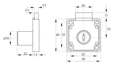 schéma<br />MIC 850 chróm, Zámok s vymeniteľnou vložkou, 19x22mm