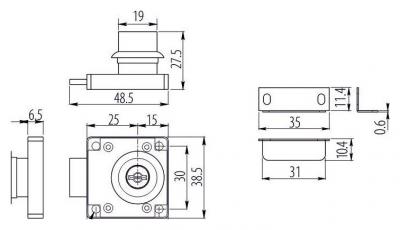 schéma<br />101 x PL - Stolíkový zámok 19x22mm, Pevný kľúč