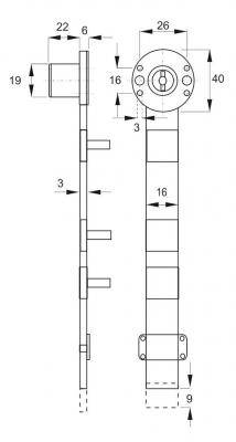 schéma<br />851 chróm - Centrálny zámok bočný, 500mm<br>CENTRAL LOCK CL-X851