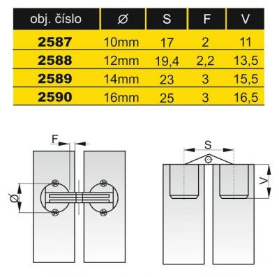 schéma<br />Cylindrický záves 10mm mosadz