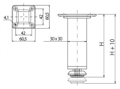 schéma<br />Noha SQ 30x30, 100mm chrom