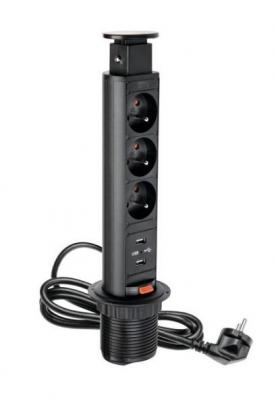 Výsuvna zás. 6cm USB+3x220V čierna