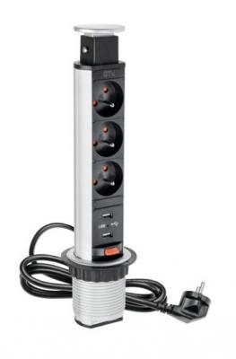 Výsuvna zás. 6cm USB+3x220V šedá