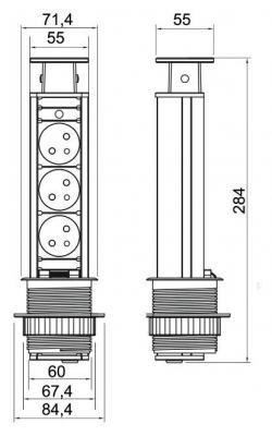 schéma<br />Výsuvná zás. 6cm čierna, 3x220V