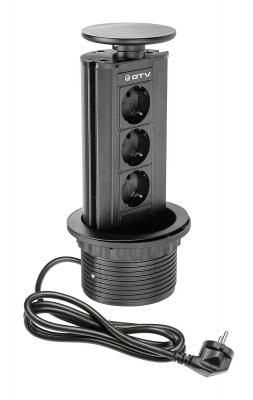 Výsuvná zásuvka čierna,3x220V/3600W