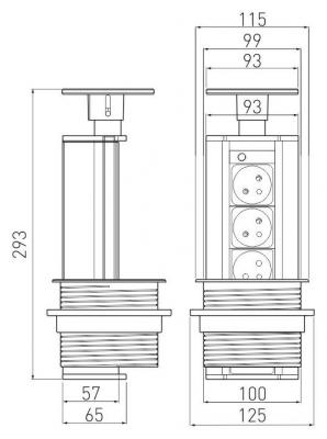 schéma<br />Výsuvná zásuvka čierna,3x220V/3600W