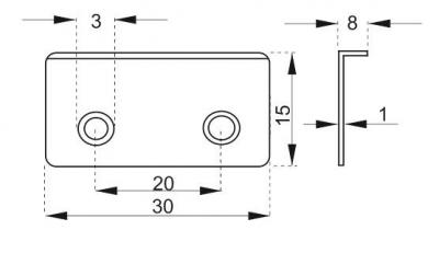 schéma<br />Protiplech lomený - nikel, 15x8mm