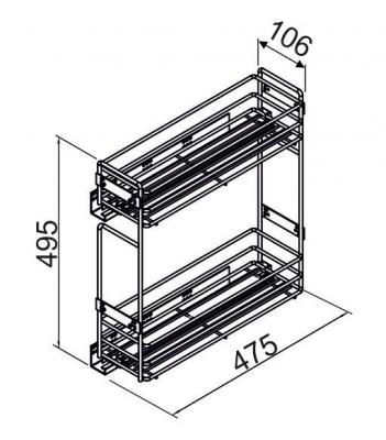 schéma<br />S-2421-C výsuvny kôš 150 mm pravý -&nbsp;Použitý BLUM tandem čiastočný