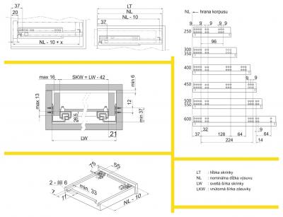 schéma<br />Modern 3D 450mm plnovýsuv s tlm. 18