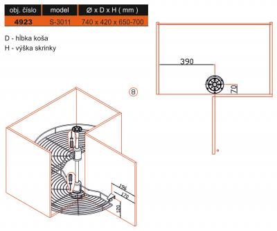 schéma<br />S-3011 otočný 1/2 kôš 740x650-700mm