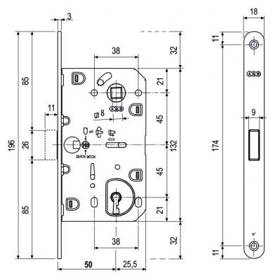 schéma<br />Zámok magnetický 50/90/18 kľúč mat.c
